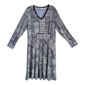 SUSAN GRAVER Women's L Dress Liquid Knit Navy White Long Sleeve All Occasion